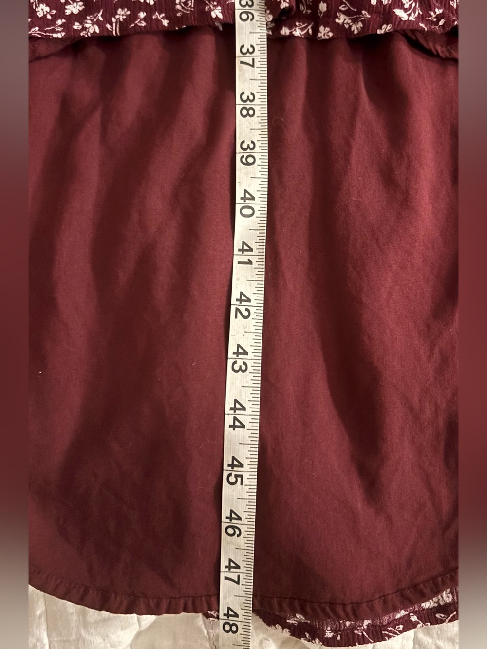 Abercrombie & Fitch Floral High Low Midi Dress L Burgundy White Tie Front Cutout - Picture 12 of 12